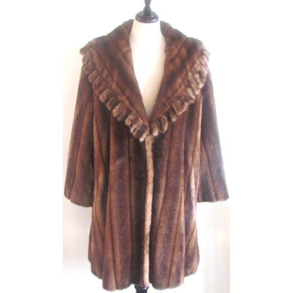 Women's Faux Fur Designer C H Couture Helene Brown Faux Mink Fur Coat 12.R - Picture 10 of 16
